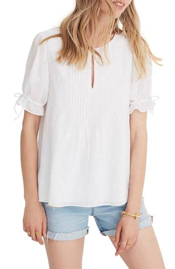 Women's Madewell Embroidered Pintuck Top, Size - White