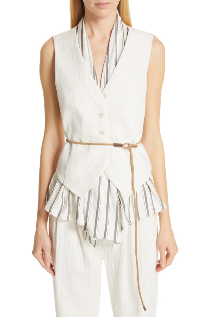 Women's Brunello Cucinelli Chevron Weave Layered Vest - Beige