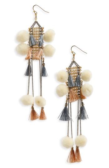 Women's Nakamol Design Pom & Tassel Crystal Ladder Earrings