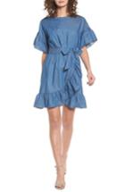 Women's Soprano Ruffle Denim Wrap Dress - Blue