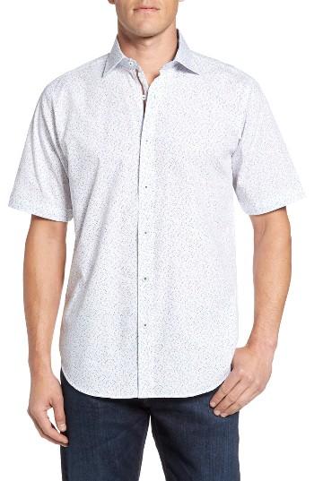 Men's Bugatchi Classic Fit Print Short Sleeve Sport Shirt - White