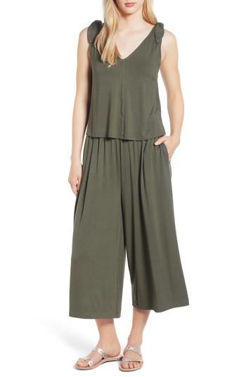 Women's Bobeau Tie Sleeve Popover Jumpsuit - Green