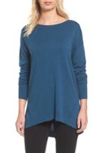 Petite Women's Caslon Zip Back High/low Tunic Sweater, Size P - Blue