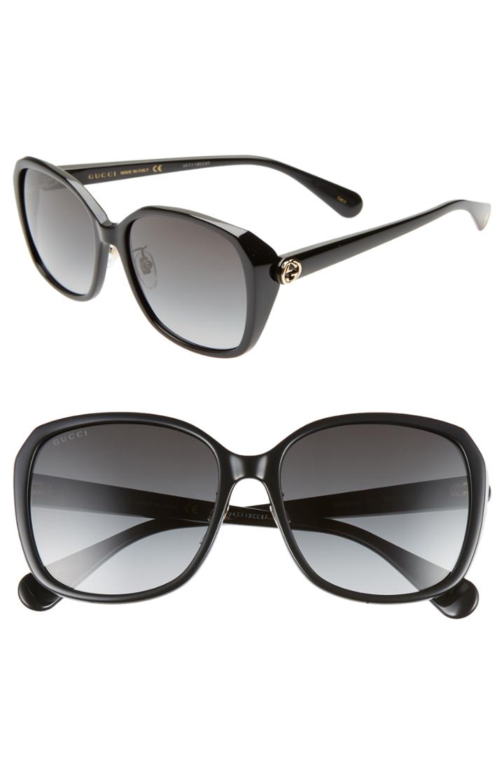 Women's Gucci 57mm Square Sunglasses - Black