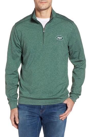 Men's Cutter & Buck Shoreline - New York Jets Half Zip Pullover, Size - Green