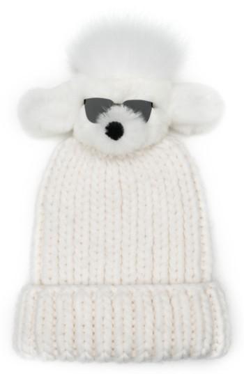 Women's Eugenia Kim Rain Wool Stocking Cap With Genuine Fox Fur Pom - White