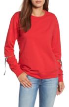 Women's Bobeau D-ring Cutout Sleeve Sweatshirt - Red