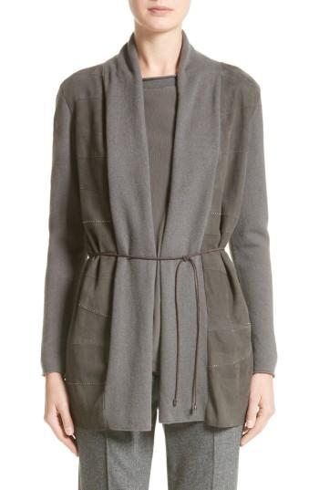 Women's Fabiana Filippi Suede Trim Wool, Silk & Cashmere Cardigan Us / 38 It - Grey