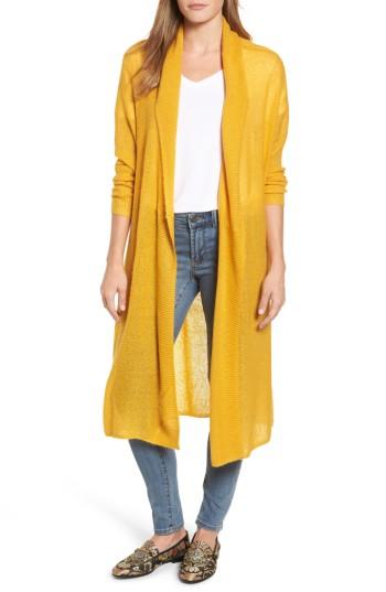 Women's Press Tissue Knit Longline Cardigan - Yellow