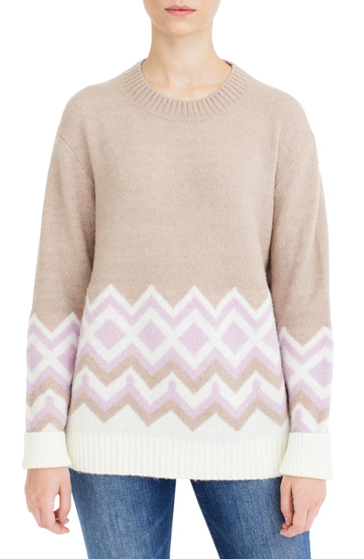 Women's J.crew Geometric Fair Isle Crewneck Sweater, Size - Ivory