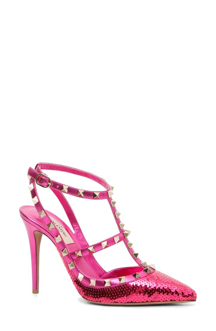 Women's Valentino Garavani Rockstud Sequin T-strap Pump .5us / 35.5eu - Pink