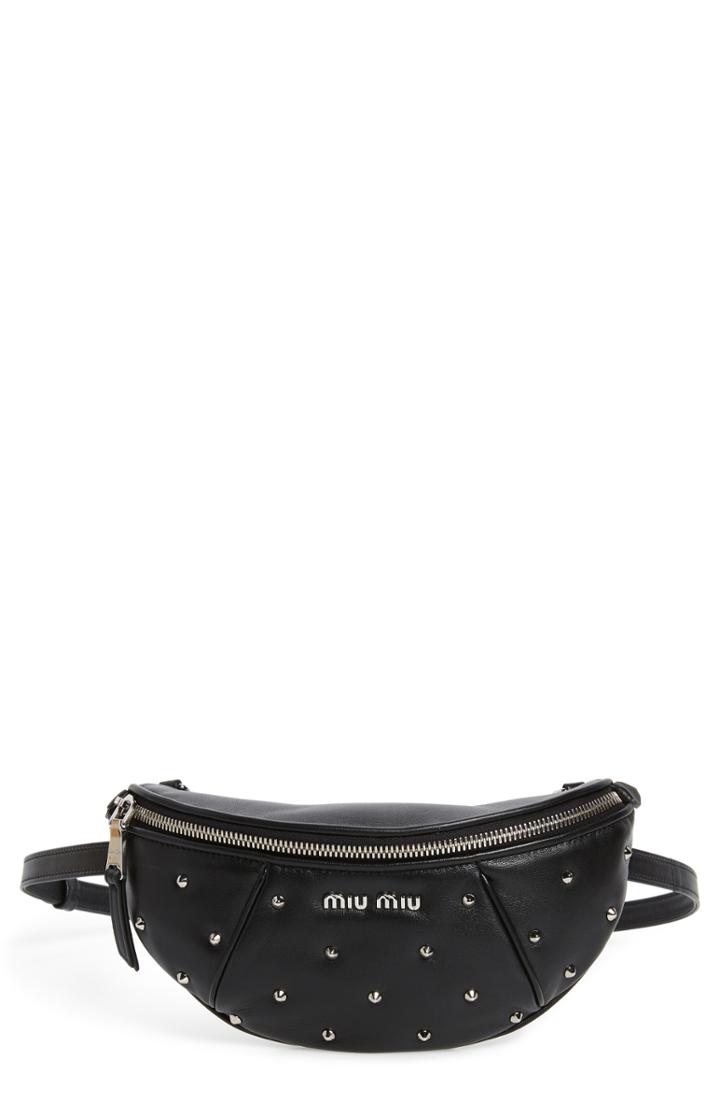 Miu Miu Studded Lambskin Leather Belt Bag - Black