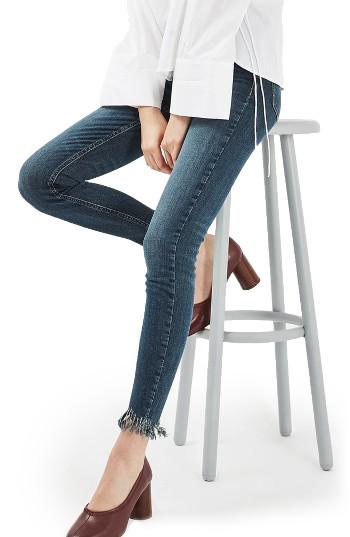 Women's Topshop Jamie Frayed Hem Skinny Jeans X 30 - Blue