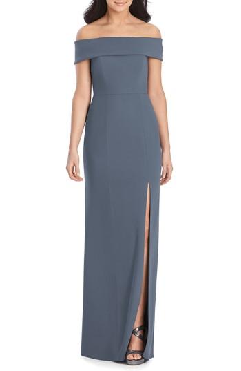 Women's Dessy Collection Off The Shoulder Side Slit Crepe Gown - Grey