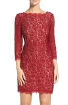 Petite Women's Adrianna Papell Lace Overlay Sheath Dress P - Red