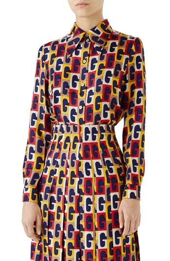 Women's Gucci G-sequence Print Silk Shirt Us / 36 It - Red