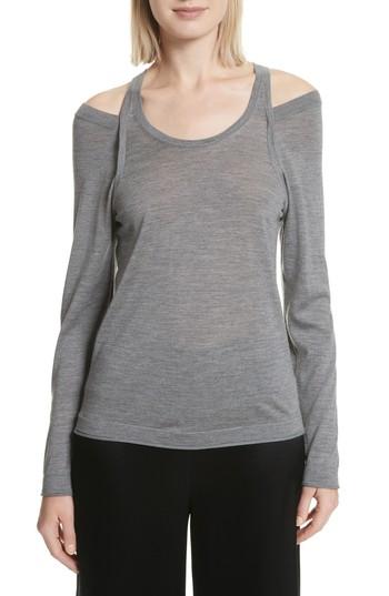 Women's Alexander Wang Wash & Go Cold Shoulder Merino Wool Blend Sweater - Grey