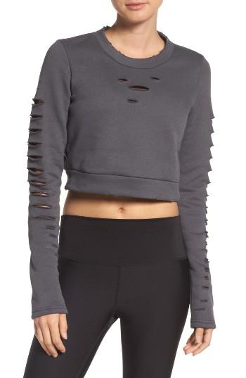 Women's Alo Ripped Warrior Crop Top - Grey