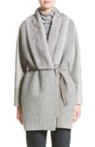 Women's Fabiana Filippi Ribbed Front Cashmere Jacket With Genuine Mink Fur Trim Us / 44 It - Grey