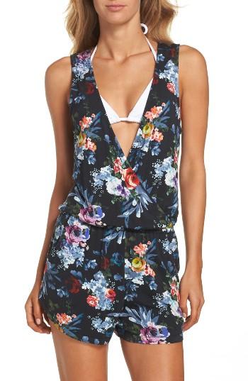 Women's Green Dragon Botanical Night Claire Print Cover-up Romper - Black