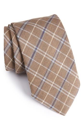 Men's David Donahue Plaid Linen & Silk Tie, Size - Beige