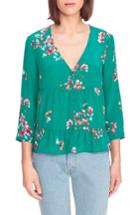 Women's Sezane Anna Floral Silk Blouse Us / 34 Fr - Blue/green