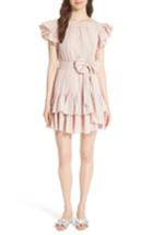 Women's Rebecca Taylor Stripe Ruffle Cap Sleeve Dress - Pink