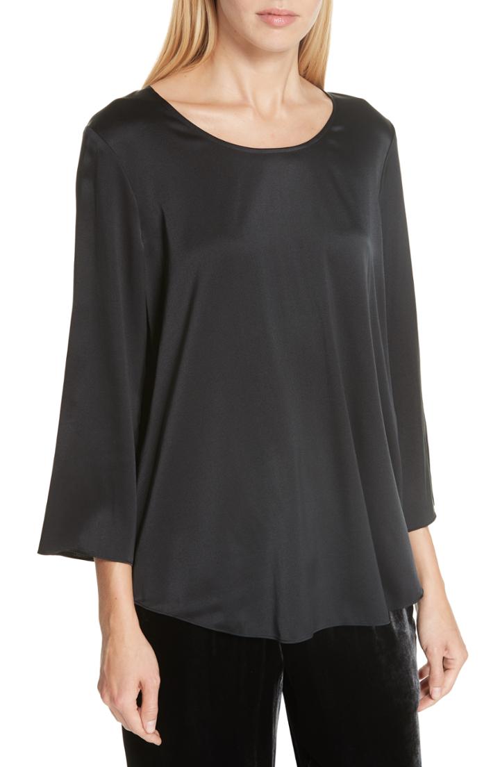 Women's Eileen Fisher Bracelet Sleeve Stretch Silk Top - Black