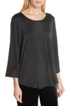 Women's Eileen Fisher Bracelet Sleeve Stretch Silk Top - Black