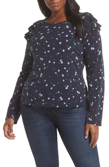Women's Cece Ditsy Ruffled Shoulder Top - Blue