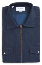 Men's Eton Slim Fit Chambray Zip Sport Shirt Jacket - Blue