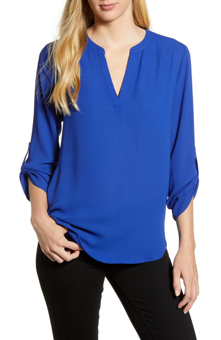 Women's Everleigh Roll-tab Sleeve Tunic, Size - Blue