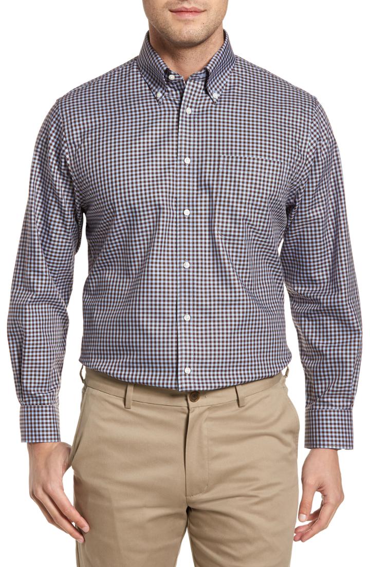 Men's Nordstrom Men's Shop Traditional Fit Non-iron Gingham Dress Shirt .5 - 35 - Brown
