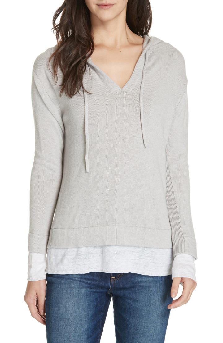 Women's Brochu Walker Contrast Detail Cotton & Cashmere Hoodie - Grey