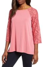 Women's Chaus Lace Sleeve Jersey Top - Coral