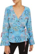 Women's Topshop Magical Leopard Print Wrap Blouse Us (fits Like 0-2) - Blue