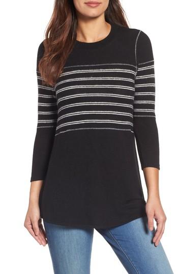 Petite Women's Caslon Stripe Panel Sweater P - Black