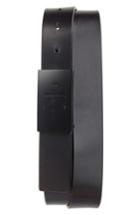 Men's Ck Calvin Klein Plaque Buckle Leather Belt - Black W/ Matte Black
