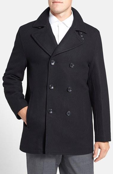 Men's Michael Kors Wool Blend Double Breasted Peacoat - Black