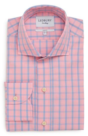 Men's Ledbury Hayden Trim Fit Windowpane Dress Shirt - Pink