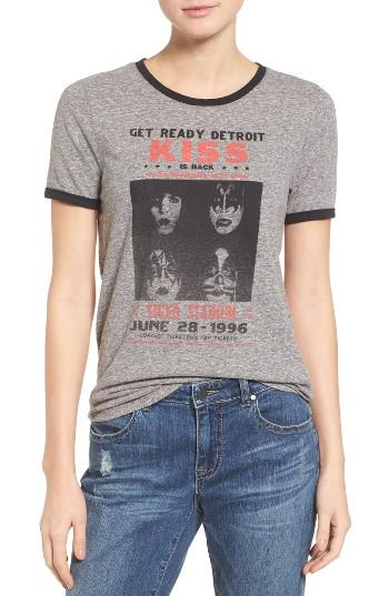 Women's Lucky Brand Kiss Graphic Ringer Tee