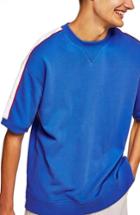 Men's Topman Panel Short Sleeve Sweatshirt - Blue