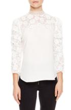 Women's Sandro Ruched Sleeve Lace Blouse - White