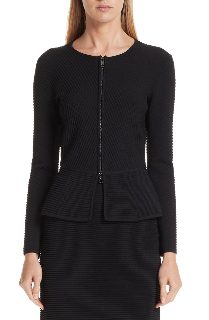 Women's Emporio Armani Rib Knit Peplum Jacket Us / 46 It - Black