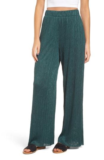 Women's All In Favor Plisse Wide Leg Pants - Green