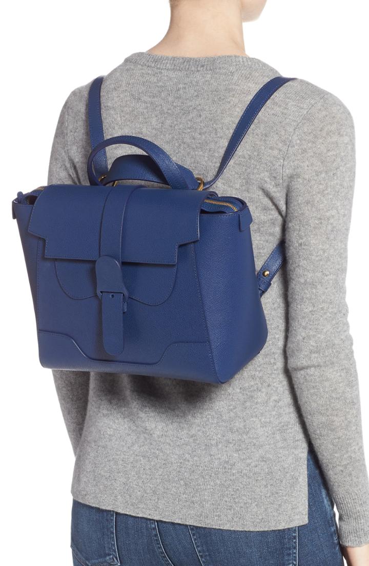 Senreve Medium Maestra Pebbled Leather Convertible Satchel - Blue