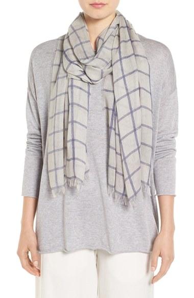 Women's Eileen Fisher Windowpane Modal & Silk Scarf, Size - White