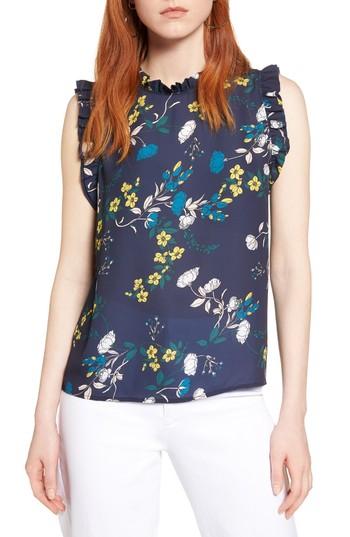 Women's Halogen Ruffle Trim Shell Top - Blue