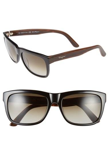 Men's Salvatore Ferragamo 56mm Retro Sunglasses - Black/ Brown Gradient