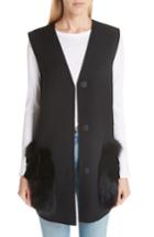 Women's Fendi Wool Vest With Genuine Fox Fur Trim Us / 42 It - Black